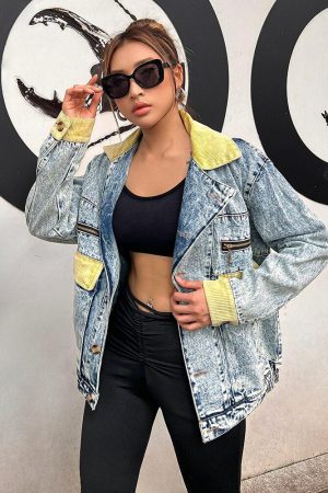 Quick Outfits, Modest Fashion Outfits Ideas Mid Wash Patchwork Denim Jacket