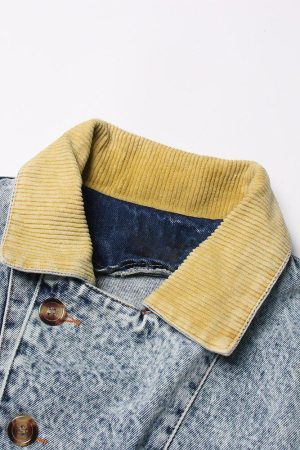 Quick Outfits, Modest Fashion Outfits Ideas Mid Wash Patchwork Denim Jacket