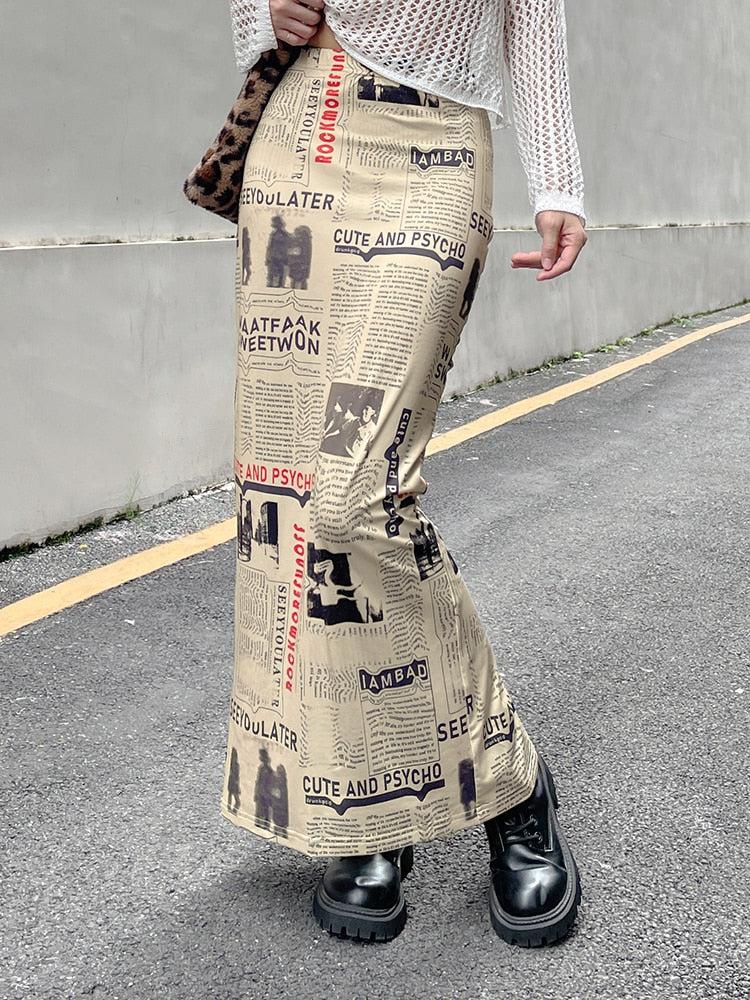 Quick Outfits, Modest Fashion Outfits Ideas Newspaper Printed Maxi Skirt Quick Outfits, Modest Fashion Outfits Ideas Newspaper Printed Maxi Skirt