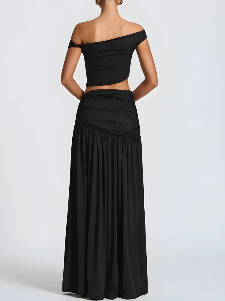 Quick Outfits, Modest Fashion Outfits Ideas Off Shoulder Crop Top & Slit Maxi Dress Two Piece Set Quick Outfits, Modest Fashion Outfits Ideas Off Shoulder Crop Top & Slit Maxi Dress Two Piece Set
