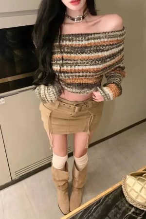 Quick Outfits, Modest Fashion Outfits Ideas Off Shoulder Cropped Sweater