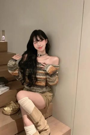 Quick Outfits, Modest Fashion Outfits Ideas Off Shoulder Cropped Sweater