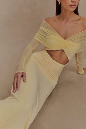 Quick Outfits, Modest Fashion Outfits Ideas Off Shoulder Cut Out Maxi Dress