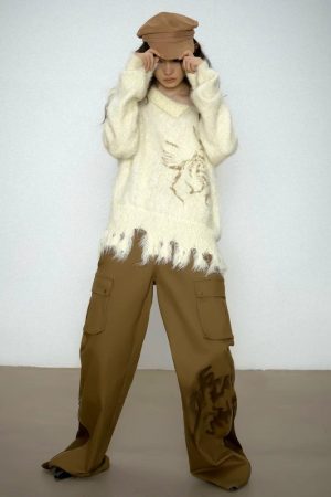 Quick Outfits, Modest Fashion Outfits Ideas Off Shoulder Distressed Knit Sweater