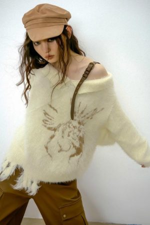 Quick Outfits, Modest Fashion Outfits Ideas Off Shoulder Distressed Knit Sweater