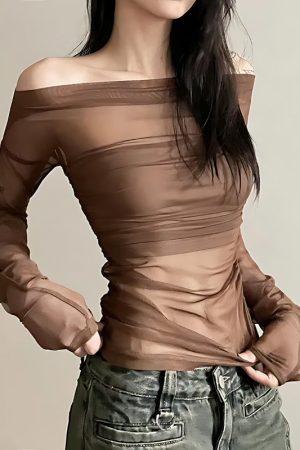 Quick Outfits, Modest Fashion Outfits Ideas Off Shoulder Mesh Top