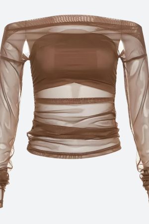 Quick Outfits, Modest Fashion Outfits Ideas Off Shoulder Mesh Top