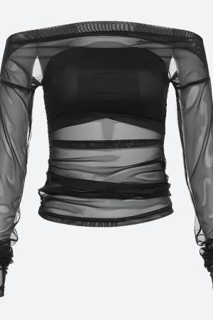 Quick Outfits, Modest Fashion Outfits Ideas Off Shoulder Mesh Top