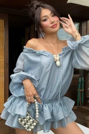 Quick Outfits, Modest Fashion Outfits Ideas Off Shoulder Ruffled Mini Dress