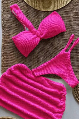 Quick Outfits, Modest Fashion Outfits Ideas One Shoulder Cut Out Three Piece Bikini Set