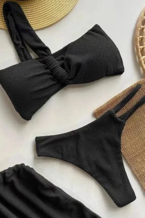 Quick Outfits, Modest Fashion Outfits Ideas One Shoulder Cut Out Three Piece Bikini Set