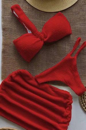 Quick Outfits, Modest Fashion Outfits Ideas One Shoulder Cut Out Three Piece Bikini Set