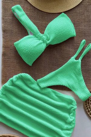 Quick Outfits, Modest Fashion Outfits Ideas One Shoulder Cut Out Three Piece Bikini Set