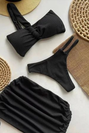 Quick Outfits, Modest Fashion Outfits Ideas One Shoulder Cut Out Three Piece Bikini Set