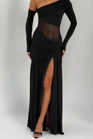 Quick Outfits, Modest Fashion Outfits Ideas One Shoulder High Slit Maxi Dress