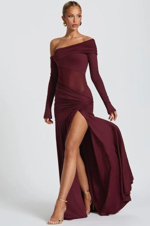 Quick Outfits, Modest Fashion Outfits Ideas One Shoulder High Slit Maxi Dress