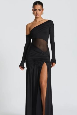 Quick Outfits, Modest Fashion Outfits Ideas One Shoulder High Slit Maxi Dress