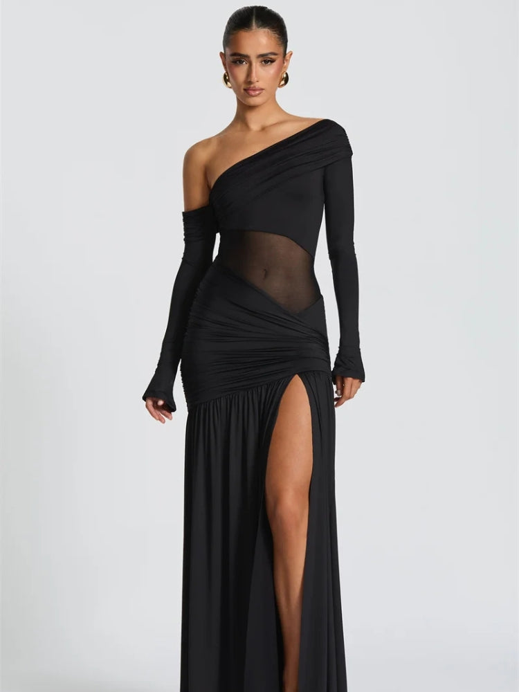 Quick Outfits, Modest Fashion Outfits Ideas One Shoulder High Slit Maxi Dress Quick Outfits, Modest Fashion Outfits Ideas One Shoulder High Slit Maxi Dress