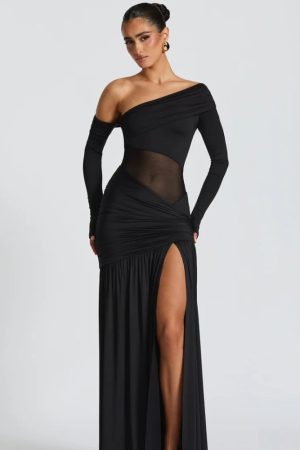 Quick Outfits, Modest Fashion Outfits Ideas One Shoulder High Slit Maxi Dress
