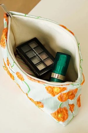 Quick Outfits, Modest Fashion Outfits Ideas Orange Flowers Makeup Bag