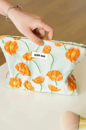 Quick Outfits, Modest Fashion Outfits Ideas Orange Flowers Makeup Bag