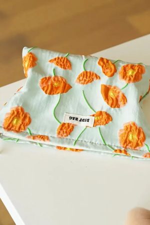 Quick Outfits, Modest Fashion Outfits Ideas Orange Flowers Makeup Bag