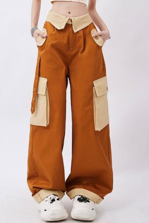 Quick Outfits, Modest Fashion Outfits Ideas Orange Wide Leg Cargo Pants