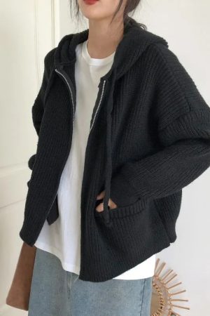 Quick Outfits, Modest Fashion Outfits Ideas Oversized Knitted Hooded Cardigan