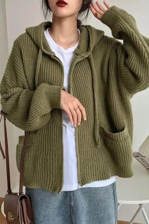 Quick Outfits, Modest Fashion Outfits Ideas Oversized Knitted Hooded Cardigan