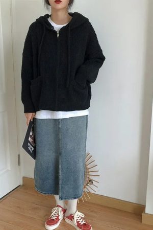 Quick Outfits, Modest Fashion Outfits Ideas Oversized Knitted Hooded Cardigan