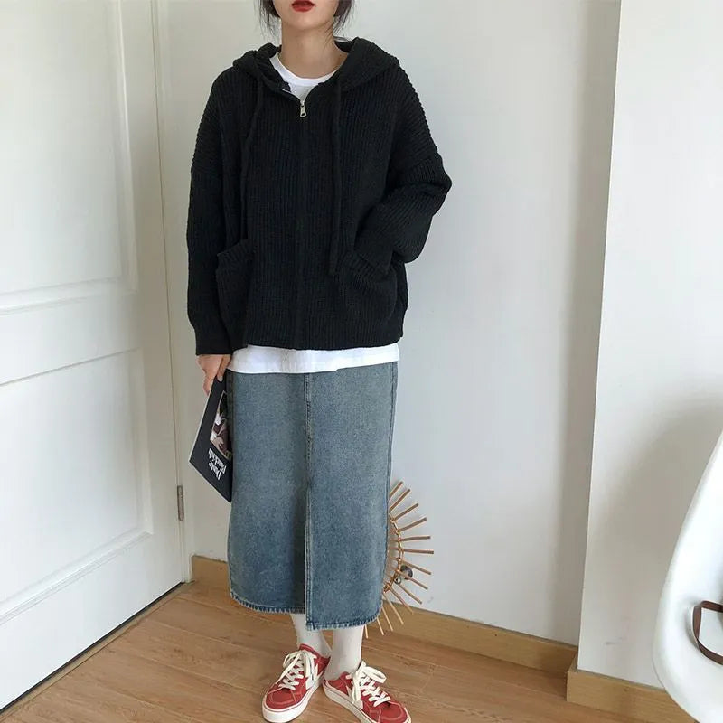 Quick Outfits, Modest Fashion Outfits Ideas Oversized Knitted Hooded Cardigan Quick Outfits, Modest Fashion Outfits Ideas Oversized Knitted Hooded Cardigan