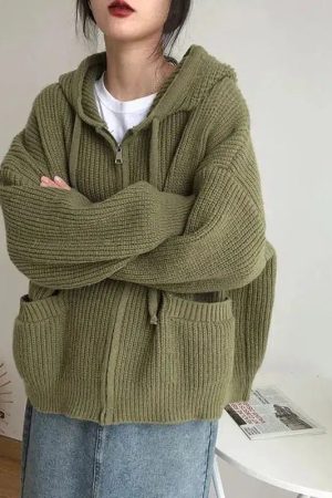 Quick Outfits, Modest Fashion Outfits Ideas Oversized Knitted Hooded Cardigan