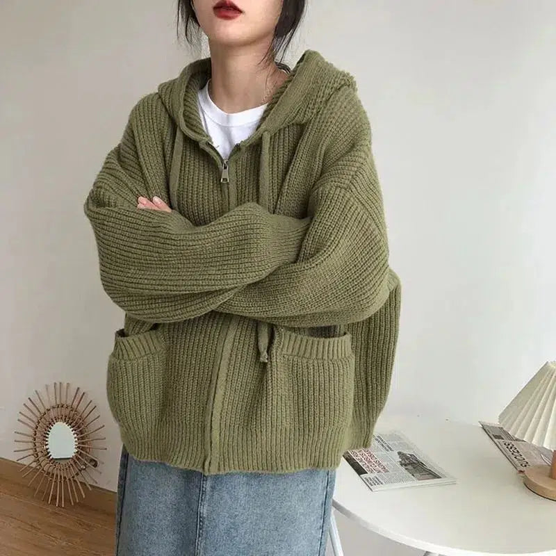 Quick Outfits, Modest Fashion Outfits Ideas Oversized Knitted Hooded Cardigan Quick Outfits, Modest Fashion Outfits Ideas Oversized Knitted Hooded Cardigan