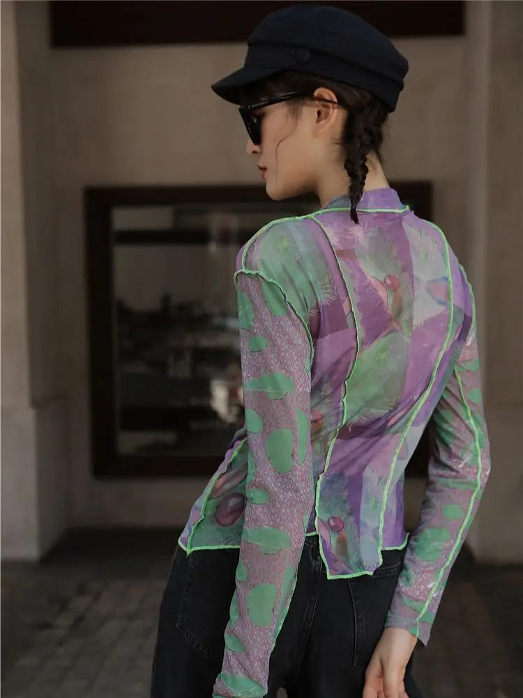 Quick Outfits, Modest Fashion Outfits Ideas Patchwork Asymmetric Mesh Top Quick Outfits, Modest Fashion Outfits Ideas Patchwork Asymmetric Mesh Top