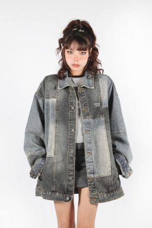 Quick Outfits, Modest Fashion Outfits Ideas Patchwork Oversized Denim Jacket