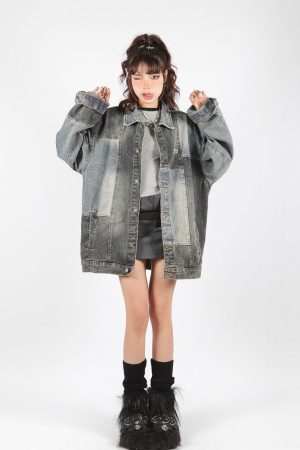 Quick Outfits, Modest Fashion Outfits Ideas Patchwork Oversized Denim Jacket