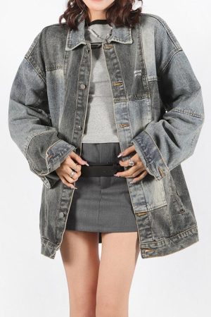 Quick Outfits, Modest Fashion Outfits Ideas Patchwork Oversized Denim Jacket