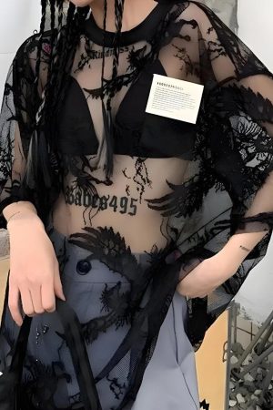 Quick Outfits, Modest Fashion Outfits Ideas Pegasus Embroidered Sheer Top