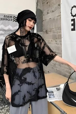 Quick Outfits, Modest Fashion Outfits Ideas Pegasus Embroidered Sheer Top