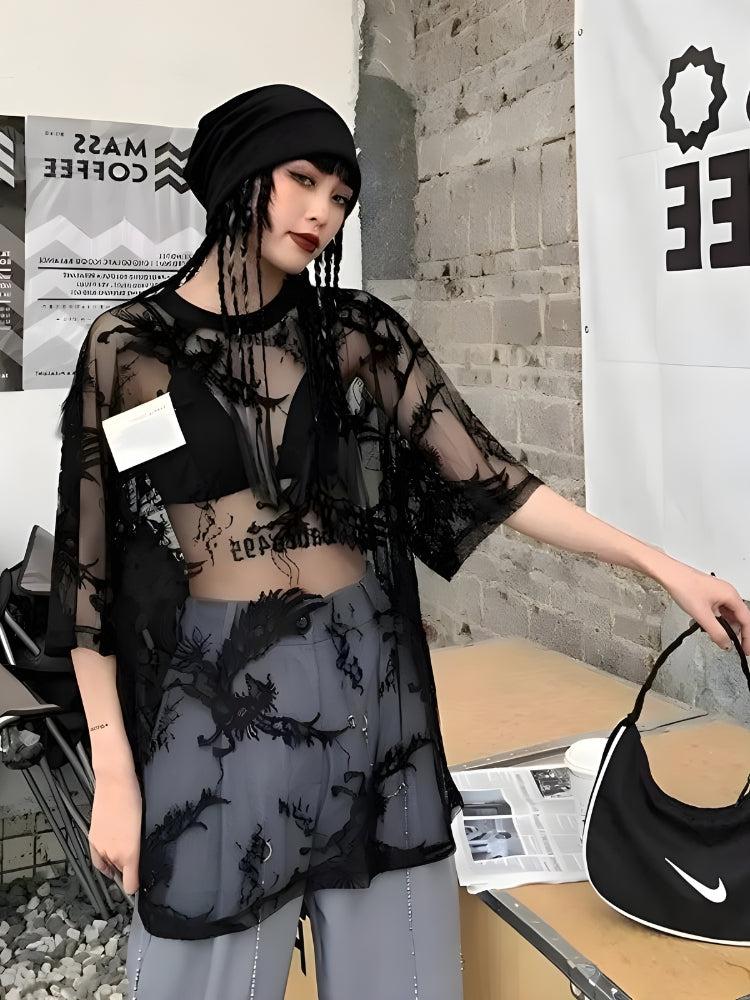 Quick Outfits, Modest Fashion Outfits Ideas Pegasus Embroidered Sheer Top Quick Outfits, Modest Fashion Outfits Ideas Pegasus Embroidered Sheer Top