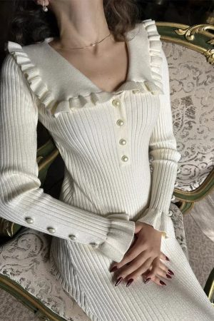 Quick Outfits, Modest Fashion Outfits Ideas Peter Pan Collar Ribbed Midi Dress