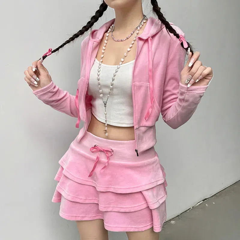 Quick Outfits, Modest Fashion Outfits Ideas Pink Aesthetic Skirt & Hoodie Two Piece Set Quick Outfits, Modest Fashion Outfits Ideas Pink Aesthetic Skirt & Hoodie Two Piece Set