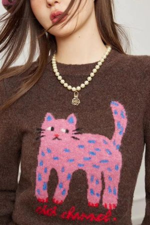 Quick Outfits, Modest Fashion Outfits Ideas Pink Cat Sweater