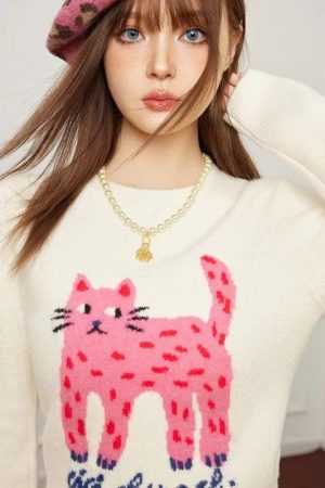 Quick Outfits, Modest Fashion Outfits Ideas Pink Cat Sweater