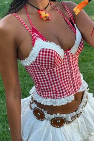 Quick Outfits, Modest Fashion Outfits Ideas Plaid Bustier Crop Top