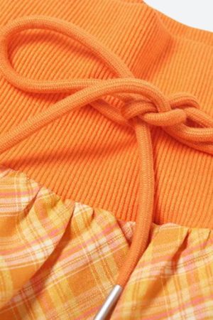 Quick Outfits, Modest Fashion Outfits Ideas Plaid Drawstring Bubble Mini Skirt