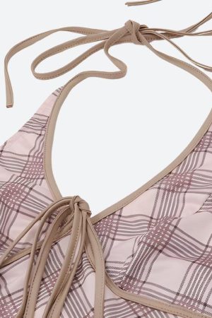 Quick Outfits, Modest Fashion Outfits Ideas Plaid Halter Neck Pleated Mini Dress