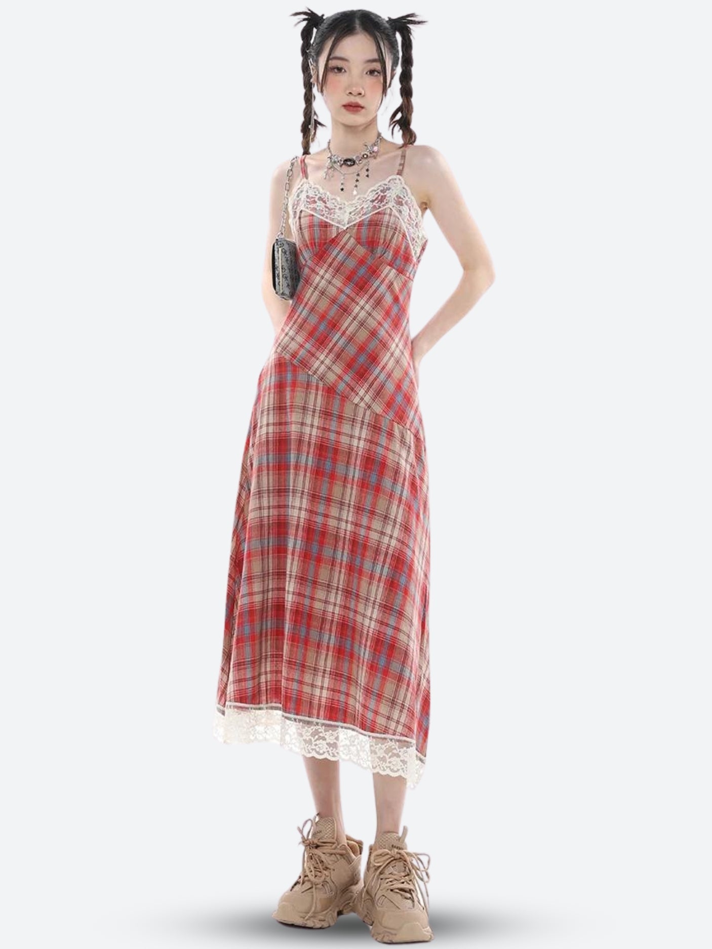 Quick Outfits, Modest Fashion Outfits Ideas Plaid Lace Midi Dress Quick Outfits, Modest Fashion Outfits Ideas Plaid Lace Midi Dress