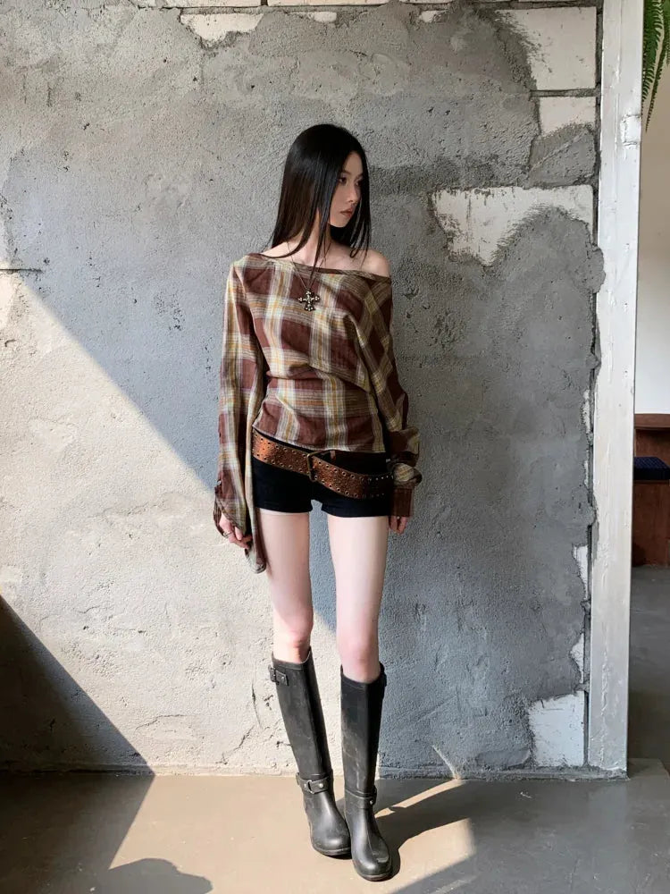 Quick Outfits, Modest Fashion Outfits Ideas Plaid One Shoulder Top Quick Outfits, Modest Fashion Outfits Ideas Plaid One Shoulder Top