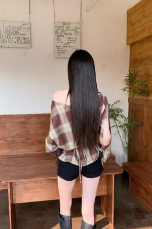 Quick Outfits, Modest Fashion Outfits Ideas Plaid One Shoulder Top